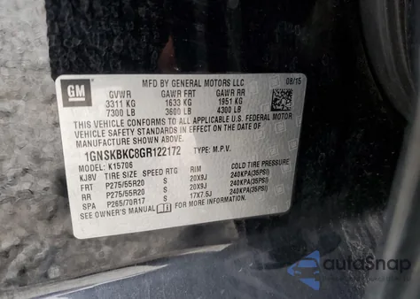 2016 Chevrolet Tahoe K1500 Lt z USA, uszkodzony, nr VIN 1GNSKBKC8GR122172